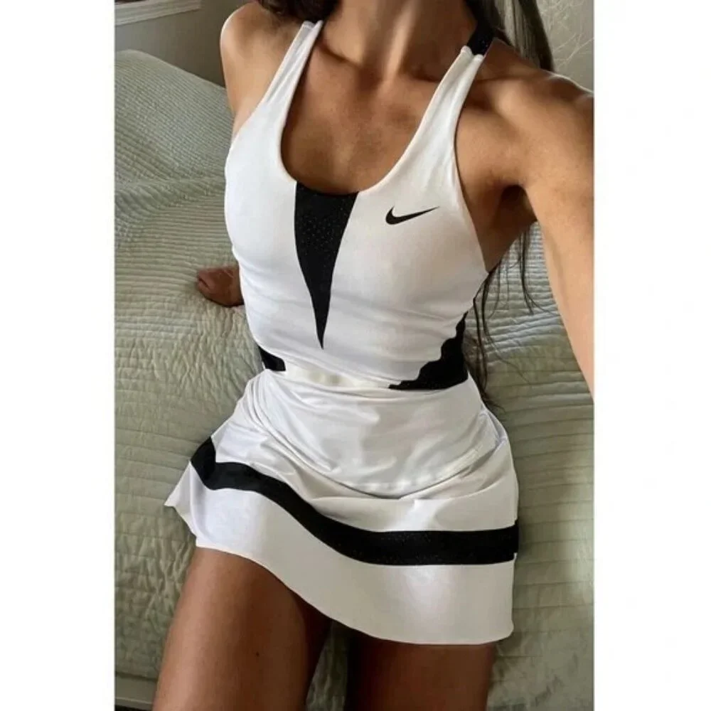 Nwt Nike Maria Sharapova Tennis Dress w/ Bra white black skirt M Medium